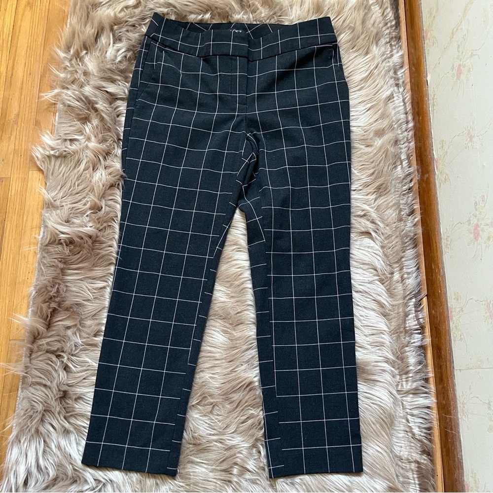Loft Grey And Pink Windowpane Plaid Trousers Size 2 Petite
